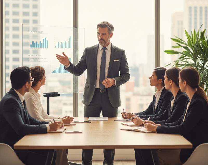Directivo dando una charla a sus trabajadores